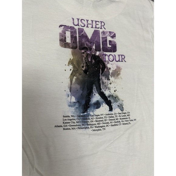 Usher OMG 2010 Tour Shirt Front/Back Graphic White Woman Small New - Picture 8 of 9